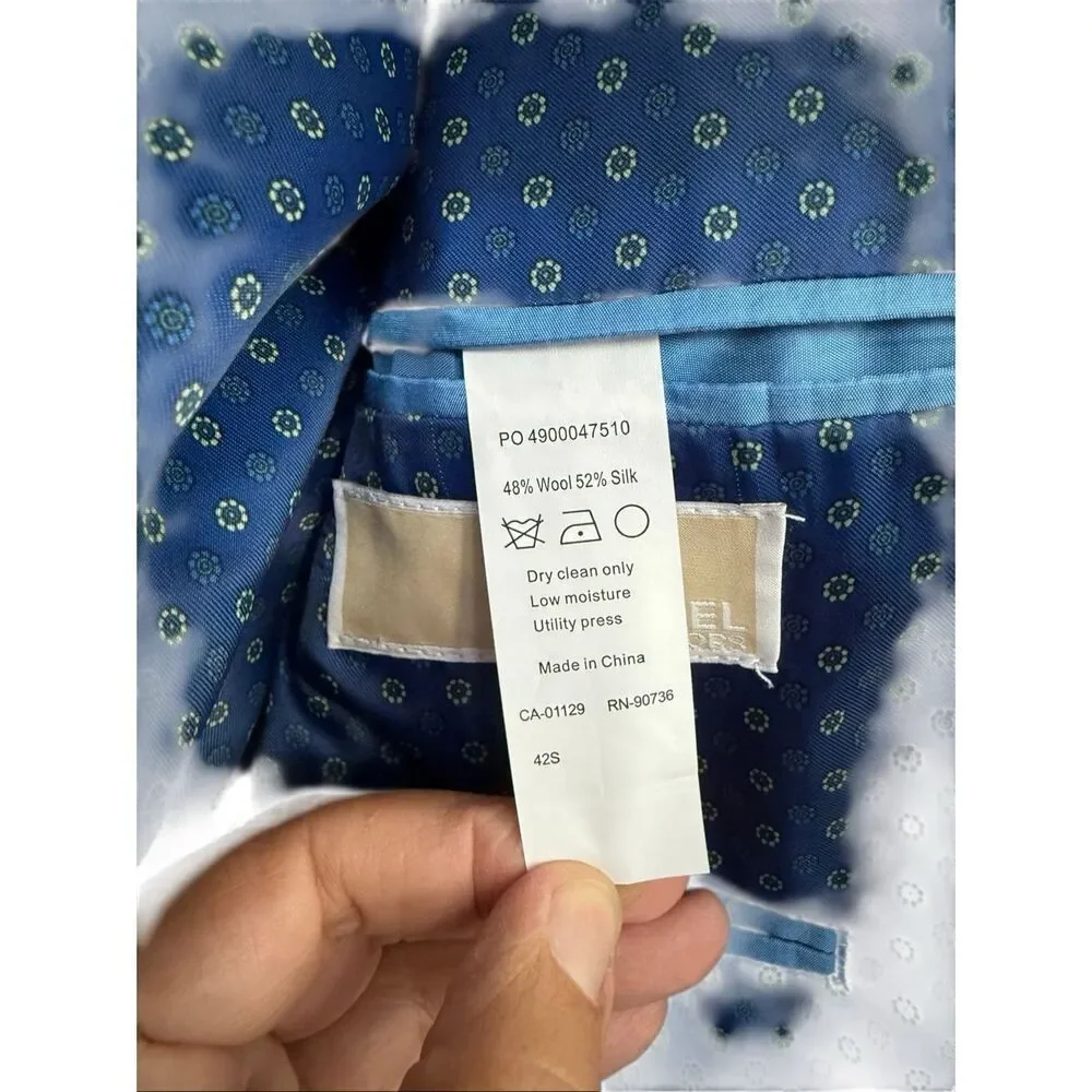 NWT Michael Kors Mens Blue Plaid Wool Silk Blend Blazer Sport Coat Jacket Sz 42